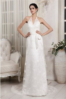 Robe de mariée longue de traîne courte appliques manche nulle en forme