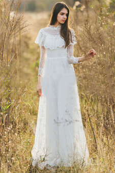 Robe de mariée au jardin en dentelle éblouissant a-ligne naturel