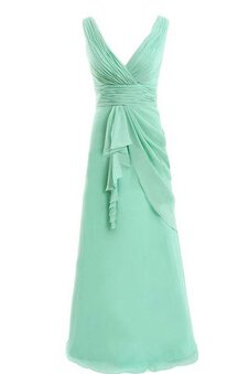 Robe demoiselle d'honneur fermeutre eclair v encolure avec chiffon ligne a jusqu'au sol