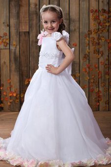 Robe cortège fille plissage avec fleurs ligne a appliques