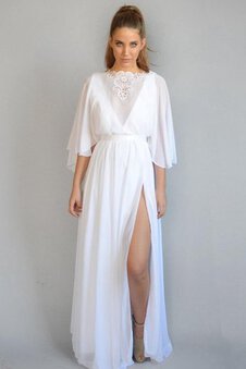 Robe de mariée en chiffon en plage v col profonde a-ligne fendu latérale