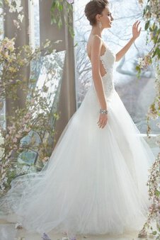 Robe de mariée naturel textile en tulle jusqu'au sol bandouliere spaghetti de mode de bal