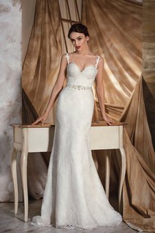 Robe de mariée longue naturel appliques cordon maillot