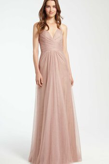 Robe demoiselle d'honneur longue v encolure ligne a textile en tulle longueru au niveau de sol