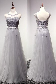 Robe de bal facile ligne a decoration en fleur en tulle avec perle