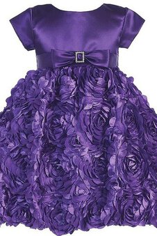 Robe cortège fille avec fleurs encolure ronde avec nœud avec manche courte