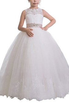 Robe cortège fille avec fleurs ceinture en tulle manche nulle de mode de bal