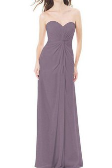 Robe demoiselle d'honneur ruché avec chiffon de col en cœur longueur au ras du sol a-ligne