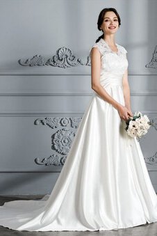 Robe de mariée naturel manche nulle en satin de traîne moyenne de mode de bal