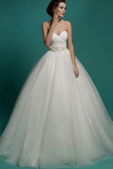 Robe de mariée longue jusqu'au sol en organza cordon manche nulle