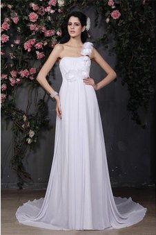 Robe de mariée de traîne mi-longue de lotus ligne a avec fleurs avec chiffon