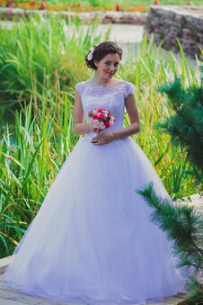 Robe de mariée naturel de mode de bal col en bateau avec décoration dentelle cordon