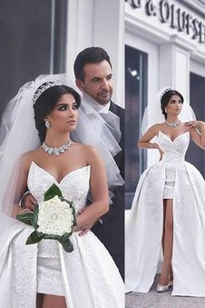 Robe de mariée naturel manche nulle en satin avec perle de mode de bal