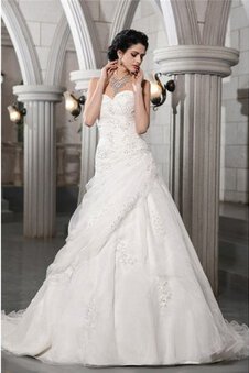 Robe de mariée longue avec perle cordon de tour de ceinture empire a-ligne