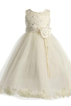 Robe cortège fille plissage encolure ronde appliques de tour de ceinture en haute avec fleurs