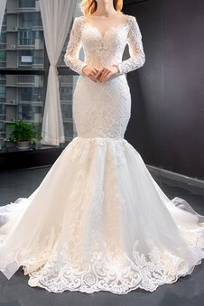 Robe de mariée onirique avec manche longue formelle naturel delicat