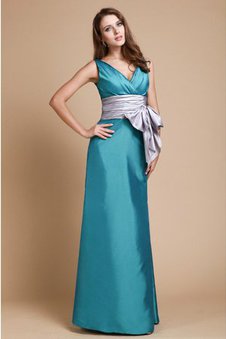 Robe demoiselle d'honneur jusqu'au sol avec zip en forme v encolure en taffetas