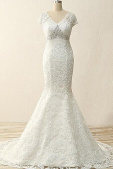 Robe de mariée de traîne courte en satin en dentelle avec perle jusqu'au sol