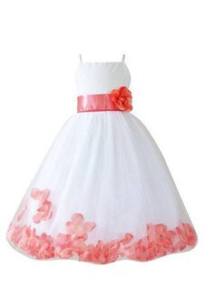 Robe cortège fille manche nulle ligne a textile en tulle ceinture en étoffe avec fleurs