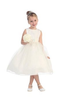 Robe cortège fille plissé pailleté de lotus en organza manche nulle