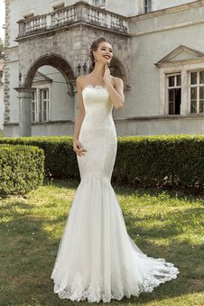 Robe de mariée en dentelle de sirène avec sans manches de bustier jusqu'au sol