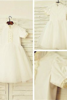 Robe cortège fille naturel de princesse avec manche courte fermeutre eclair ligne a