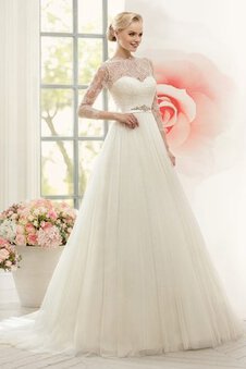 Robe de mariée delicat ceinture longueur au ras du sol de col entaillé boutonné