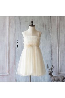 Robe cortège fille avec sans manches ruché jusqu'au mollet textile en tulle avec fleurs