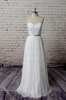 Robe de mariée longue naturel ligne a fermeutre eclair de col en cœur