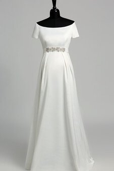 Robe de mariée elégant intemporel epaule nue fermeutre eclair avec manche courte