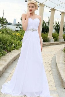 Robe de mariée avec perle avec cristal en tout plein air au drapée ceinture avec perle