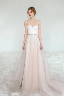 Robe de mariée luxueux manche nulle de traîne moyenne avec perle avec ruban