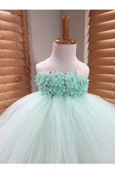 Robe cortège fille plissé avec nœud à boucles avec sans manches en tulle dénudé