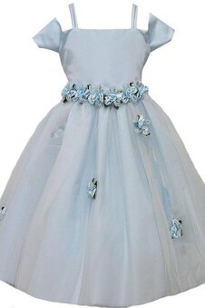 Robe cortège fille au niveau de genou manche nulle fermeutre eclair en tulle ligne a