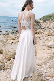 Robe de mariée décontracté 2 pice en plage manche nulle avec décoration dentelle