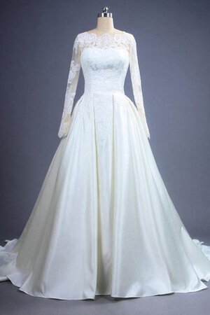 Robe de mariée luxueux modeste a-ligne de traîne moyenne de col entaillé