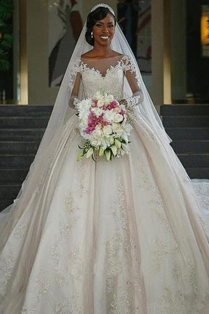 Robe de mariée enchanteur avec manche longue en satin de mode de bal naturel