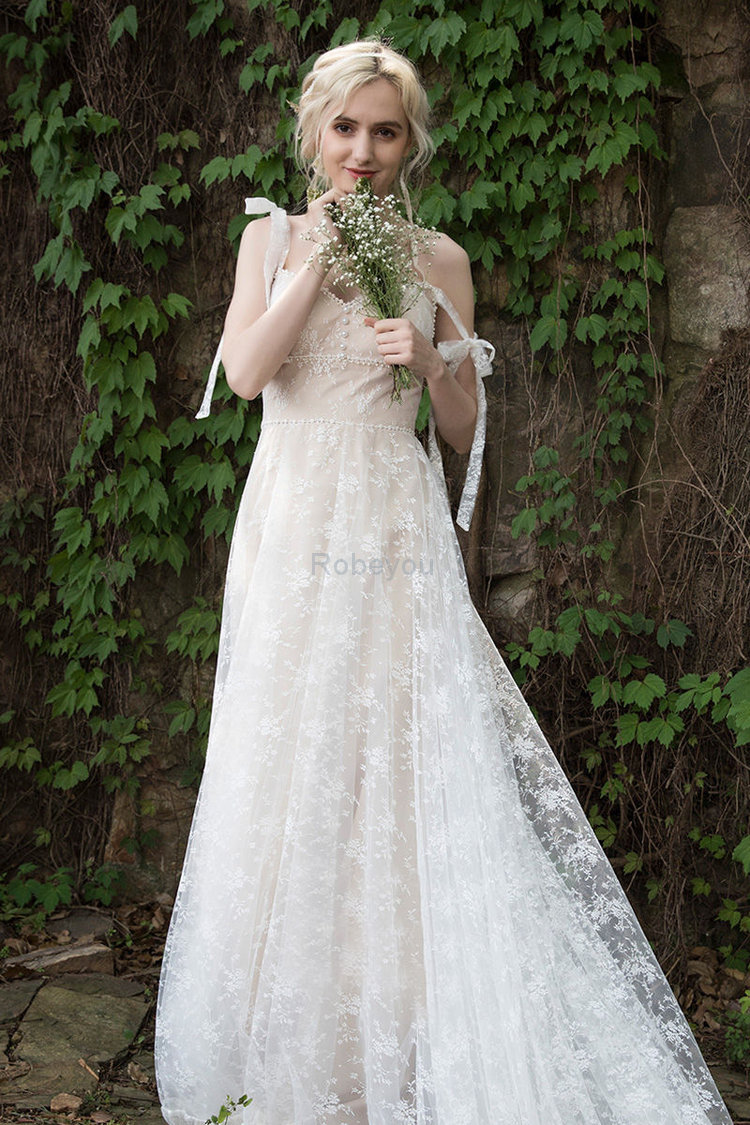 Robe de mariée bucolique avec perle éblouissant naturel grandiose