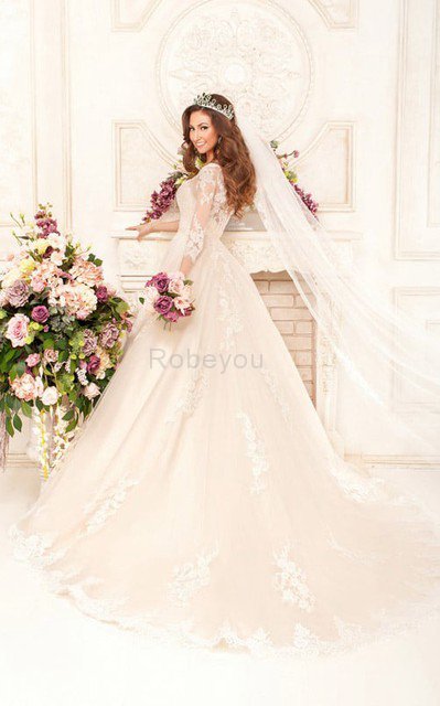 Robe de mariée longue en tulle a-ligne de mode de bal decoration en fleur
