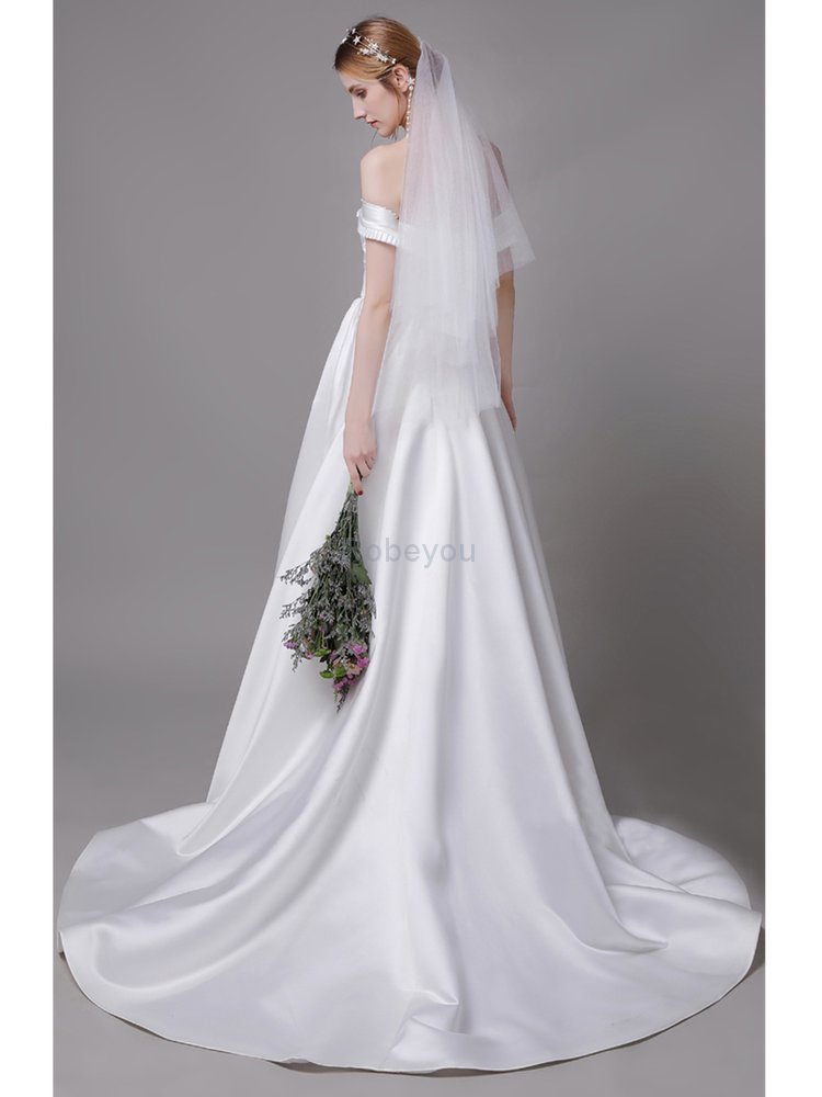 Robe de mariée de traîne courte de bustier glamour ligne a d'epaule ecrite