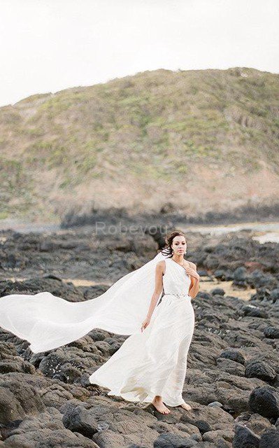 Robe de mariée fourchure latérale jusqu'au sol a-ligne fermeutre eclair au bord de la mer