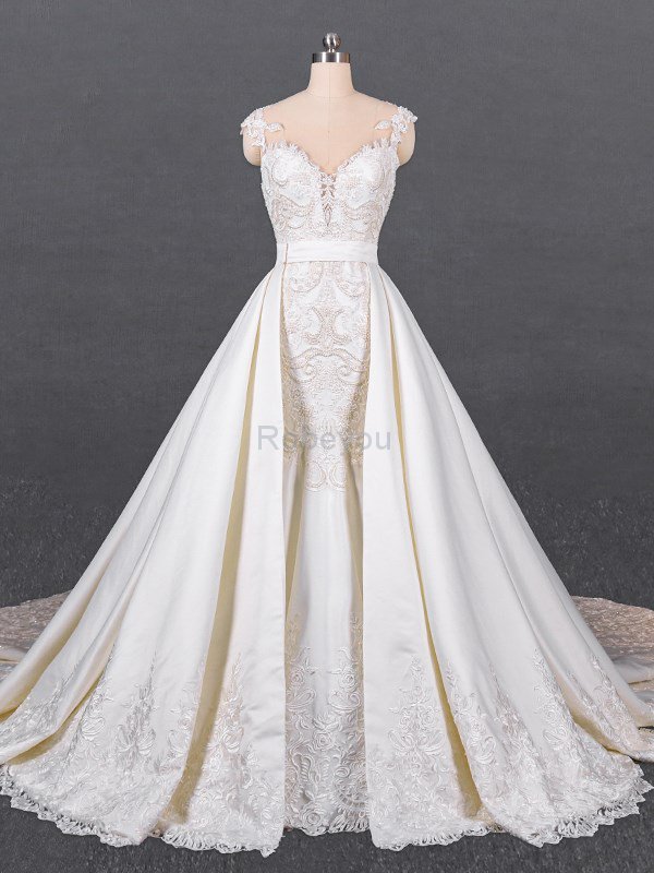 Robe de mariée fermeutre eclair splendide de sirène avec sans manches en satin