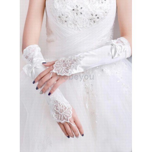Gants en satin avec bowknot blanc moderne de mariée