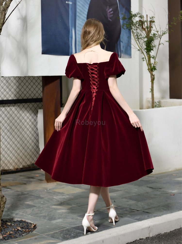 Robe de bal accrocheur encolure en carré textile en velours bref romantique