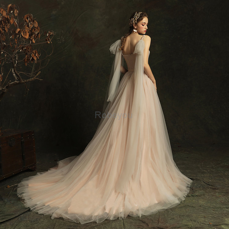 Robe de mariée noble de traîne moyenne romantique longue vintage