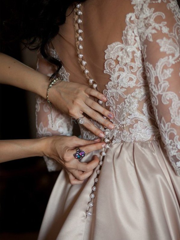 Robe de mariée en satin avec manche longue enchanteur de traîne moyenne de mode de bal