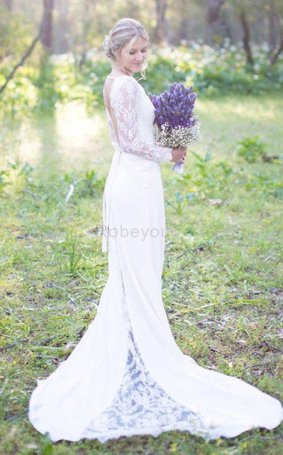 Robe de mariée delicat en dentelle ceinture de traîne courte avec chiffon