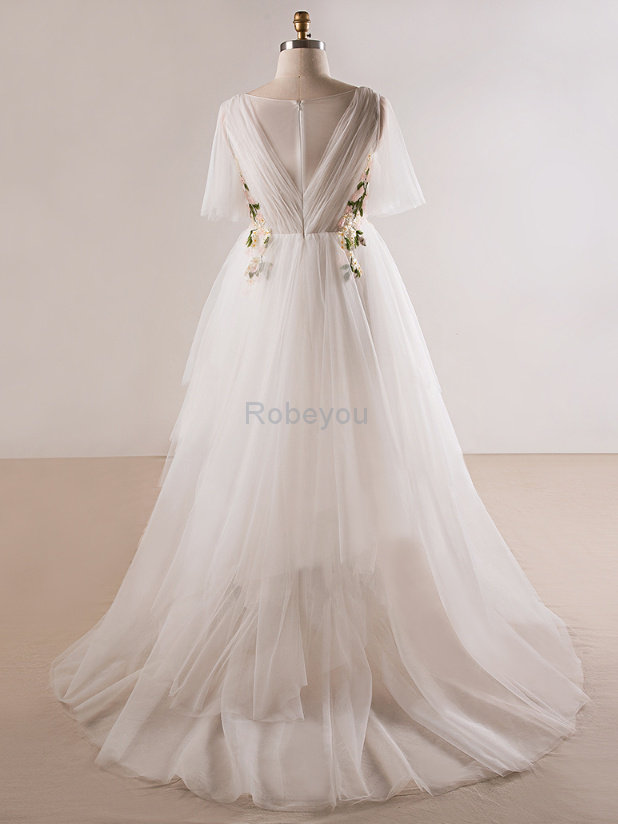 Robe de mariée avec zip en tulle angélique naturel longue