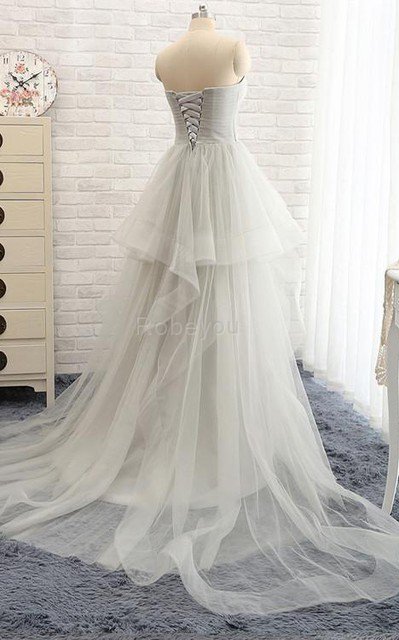 Robe de mariée attirent encolure ronde textile en tulle avec perle avec lacets