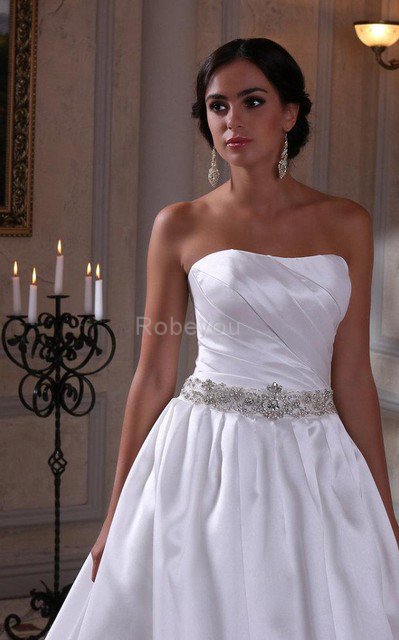 Robe de mariée naturel avec perle en satin longueur au ras du sol de mode de bal